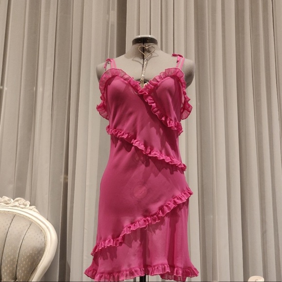 La Vie En Rose Pink Sheer Ruffled Babydoll Slip - Picture 7 of 8